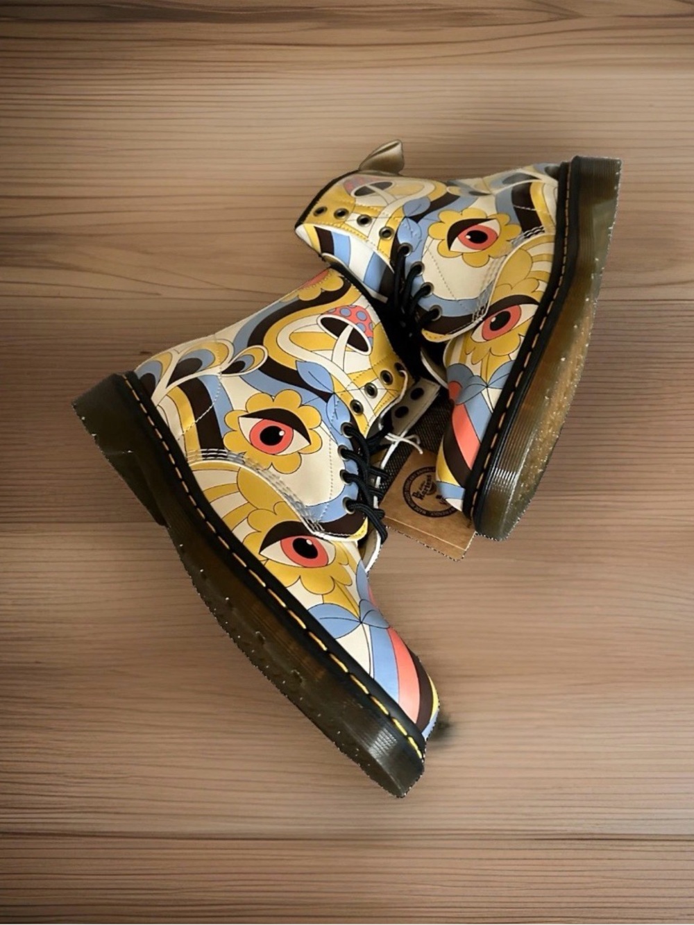 Dr. Martens Vegan 1460 Retro Ray Kemble Boots Mushroom Eyeball Psychedelic NWT - Picture 2 of 7